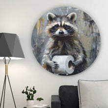 Lade das Bild in den Galerie-Viewer, Aluminiumbild gebürstet Waschbär mit Toilettenpapier Kreis