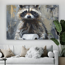 Lade das Bild in den Galerie-Viewer, Leinwandbild Waschbär mit Toilettenpapier Querformat