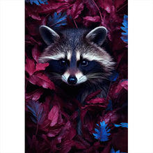 Lade das Bild in den Galerie-Viewer, Aluminiumbild Waschbär zwischen Blättern Hochformat