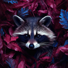 Lade das Bild in den Galerie-Viewer, Poster Waschbär zwischen Blättern Quadrat