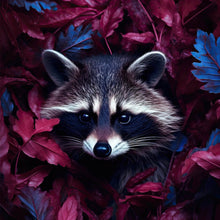 Lade das Bild in den Galerie-Viewer, Spannrahmenbild Waschbär zwischen Blättern Quadrat