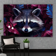 Lade das Bild in den Galerie-Viewer, Spannrahmenbild Waschbär zwischen Blättern Querformat