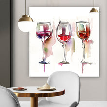 Lade das Bild in den Galerie-Viewer, Aluminiumbild gebürstet Weingläser Aquarell Quadrat