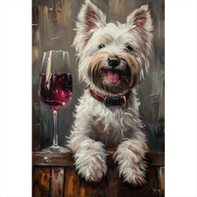 Lade das Bild in den Galerie-Viewer, Spannrahmenbild Weißer Terrier mit Weinglas Hochformat