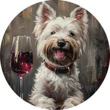 Lade das Bild in den Galerie-Viewer, Aluminiumbild gebürstet Weißer Terrier mit Weinglas Kreis