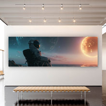 Lade das Bild in den Galerie-Viewer, Aluminiumbild gebürstet Weltraum Sonnenuntergang am Strand Panorama