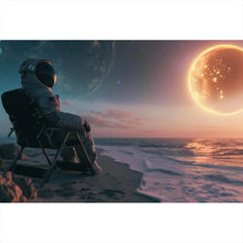 Lade das Bild in den Galerie-Viewer, Poster Weltraum Sonnenuntergang am Strand Querformat