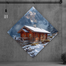 Lade das Bild in den Galerie-Viewer, Poster Winterliche Holzhütte vor majestätischen schneebedeckten Bergen Raute