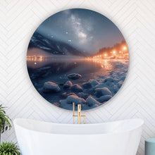 Lade das Bild in den Galerie-Viewer, Aluminiumbild gebürstet Winterliche Landschaft mit funkelndem Sternenhimmel Kreis