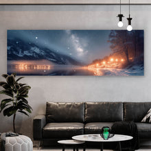 Lade das Bild in den Galerie-Viewer, Spannrahmenbild Winterliche Landschaft mit funkelndem Sternenhimmel Panorama