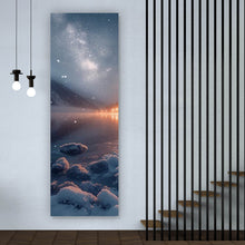 Lade das Bild in den Galerie-Viewer, Leinwandbild Winterliche Landschaft mit funkelndem Sternenhimmel Panorama Hoch