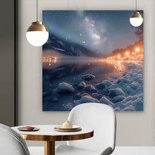 Lade das Bild in den Galerie-Viewer, Spannrahmenbild Winterliche Landschaft mit funkelndem Sternenhimmel Quadrat