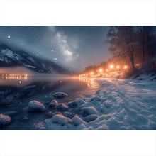 Lade das Bild in den Galerie-Viewer, Acrylglasbild Winterliche Landschaft mit funkelndem Sternenhimmel Querformat