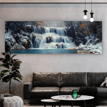 Lade das Bild in den Galerie-Viewer, Acrylglasbild Winterlicher Wasserfall in verschneiter Waldlandschaft Panorama