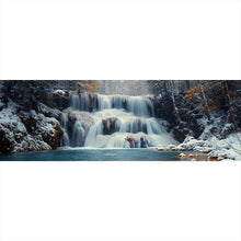 Lade das Bild in den Galerie-Viewer, Acrylglasbild Winterlicher Wasserfall in verschneiter Waldlandschaft Panorama