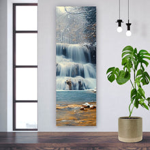 Lade das Bild in den Galerie-Viewer, Leinwandbild Winterlicher Wasserfall in verschneiter Waldlandschaft Panorama Hoch