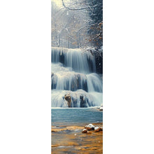 Lade das Bild in den Galerie-Viewer, Leinwandbild Winterlicher Wasserfall in verschneiter Waldlandschaft Panorama Hoch