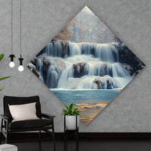 Lade das Bild in den Galerie-Viewer, Leinwandbild Winterlicher Wasserfall in verschneiter Waldlandschaft Raute