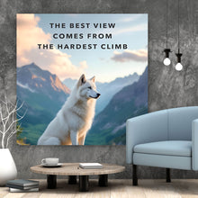 Lade das Bild in den Galerie-Viewer, Aluminiumbild gebürstet Wolf majestätisch mit Berglandschaft Quadrat