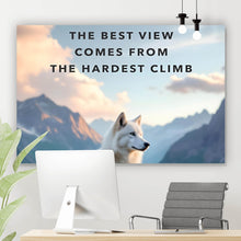 Lade das Bild in den Galerie-Viewer, Spannrahmenbild Wolf majestätisch mit Berglandschaft Querformat