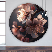 Lade das Bild in den Galerie-Viewer, Aluminiumbild gebürstet Zarte Kirschblüten im sanften Sonnenlicht leuchten prachtvoll Kreis