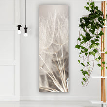 Lade das Bild in den Galerie-Viewer, Aluminiumbild gebürstet Zarte Pusteblume mit Rauhreif in Pastelltönen Panorama Hoch