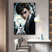 Lade das Bild in den Galerie-Viewer, Acrylglasbild Zauberer vor magischer Schlosskulisse Hochformat