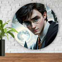 Lade das Bild in den Galerie-Viewer, Aluminiumbild gebürstet Zauberer vor magischer Schlosskulisse Kreis