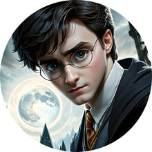 Lade das Bild in den Galerie-Viewer, Aluminiumbild gebürstet Zauberer vor magischer Schlosskulisse Kreis