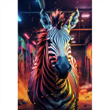 Lade das Bild in den Galerie-Viewer, Leinwandbild Zebra in bunter surrealer Umgebung Hochformat