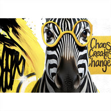 Lade das Bild in den Galerie-Viewer, Poster Zebra mit Brille umgeben von Farbspritzern Querformat