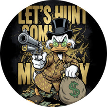 Lade das Bild in den Galerie-Viewer, Aluminiumbild gebürstet Zeichentrick Ente mit Geld und Pistole Kreis