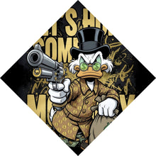 Lade das Bild in den Galerie-Viewer, Acrylglasbild Zeichentrick Ente mit Geld und Pistole Raute