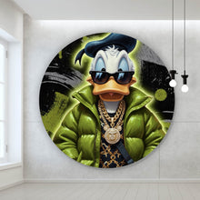 Lade das Bild in den Galerie-Viewer, Aluminiumbild gebürstet Zeichentrickfigur Fashion mit Sonnenbrille und Jacke No.1 Kreis