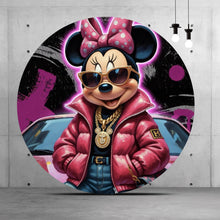 Lade das Bild in den Galerie-Viewer, Aluminiumbild gebürstet Zeichentrickfigur Fashion mit Sonnenbrille und Jacke No.4 Kreis