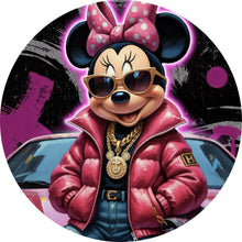 Lade das Bild in den Galerie-Viewer, Aluminiumbild gebürstet Zeichentrickfigur Fashion mit Sonnenbrille und Jacke No.4 Kreis