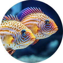 Lade das Bild in den Galerie-Viewer, Aluminiumbild gebürstet Zwei bunte Fische im klaren Wasser Kreis