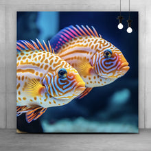 Lade das Bild in den Galerie-Viewer, Leinwandbild Zwei bunte Fische im klaren Wasser Quadrat