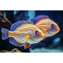 Lade das Bild in den Galerie-Viewer, Spannrahmenbild Zwei bunte Fische im klaren Wasser Querformat