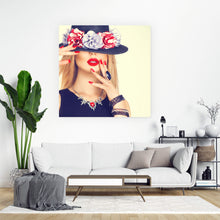 Lade das Bild in den Galerie-Viewer, Acrylglasbild Frau mit roten Lippen Quadrat