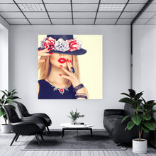 Lade das Bild in den Galerie-Viewer, Acrylglasbild Frau mit roten Lippen Quadrat
