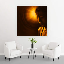 Lade das Bild in den Galerie-Viewer, Aluminiumbild gebürstet Buddha im Licht der Weisheit Quadrat