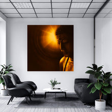 Lade das Bild in den Galerie-Viewer, Aluminiumbild gebürstet Buddha im Licht der Weisheit Quadrat