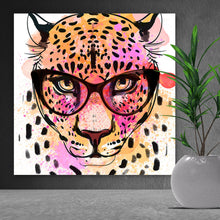 Lade das Bild in den Galerie-Viewer, Acrylglasbild Leopard im Zeichenstil Aquarell Quadrat