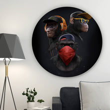Lade das Bild in den Galerie-Viewer, Aluminiumbild gebürstet 3 weise Affen 3 wise monkeys Gangster Kreis