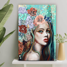 Lade das Bild in den Galerie-Viewer, Leinwandbild Abstrakte Frau im Blumenmeer Hochformat