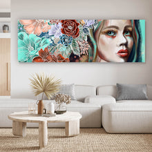 Lade das Bild in den Galerie-Viewer, Acrylglasbild Abstrakte Frau im Blumenmeer Panorama