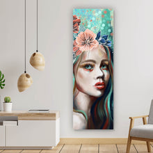Lade das Bild in den Galerie-Viewer, Spannrahmenbild Abstrakte Frau im Blumenmeer Panorama Hoch