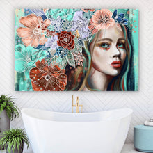 Lade das Bild in den Galerie-Viewer, Spannrahmenbild Abstrakte Frau im Blumenmeer Querformat