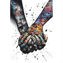 Lade das Bild in den Galerie-Viewer, Aluminiumbild gebürstet Abstrakte Hände im Tattoo Style Hochformat